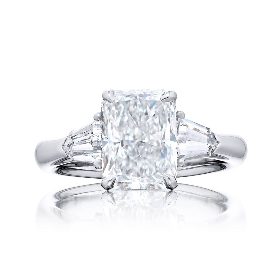 2.40 ct. GIA-Certified Emerald-Cut Diamond Ring with Kite Diamonds in Platinum