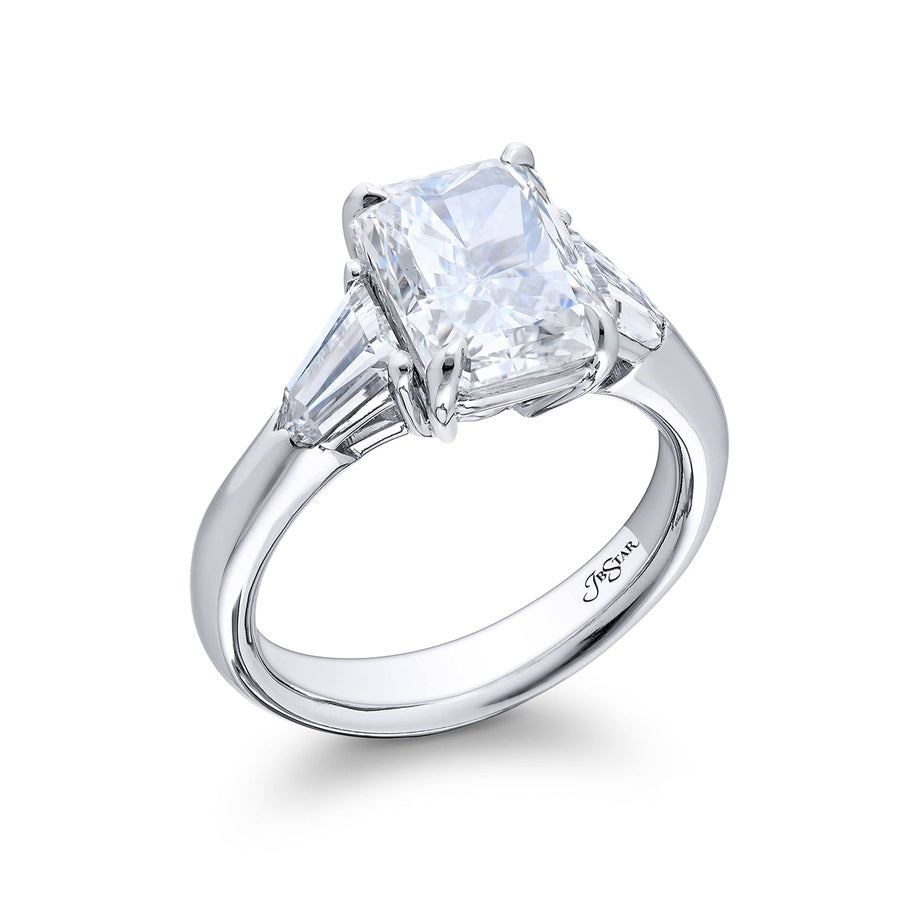 2.40 ct. GIA-Certified Emerald-Cut Diamond Ring with Kite Diamonds in Platinum