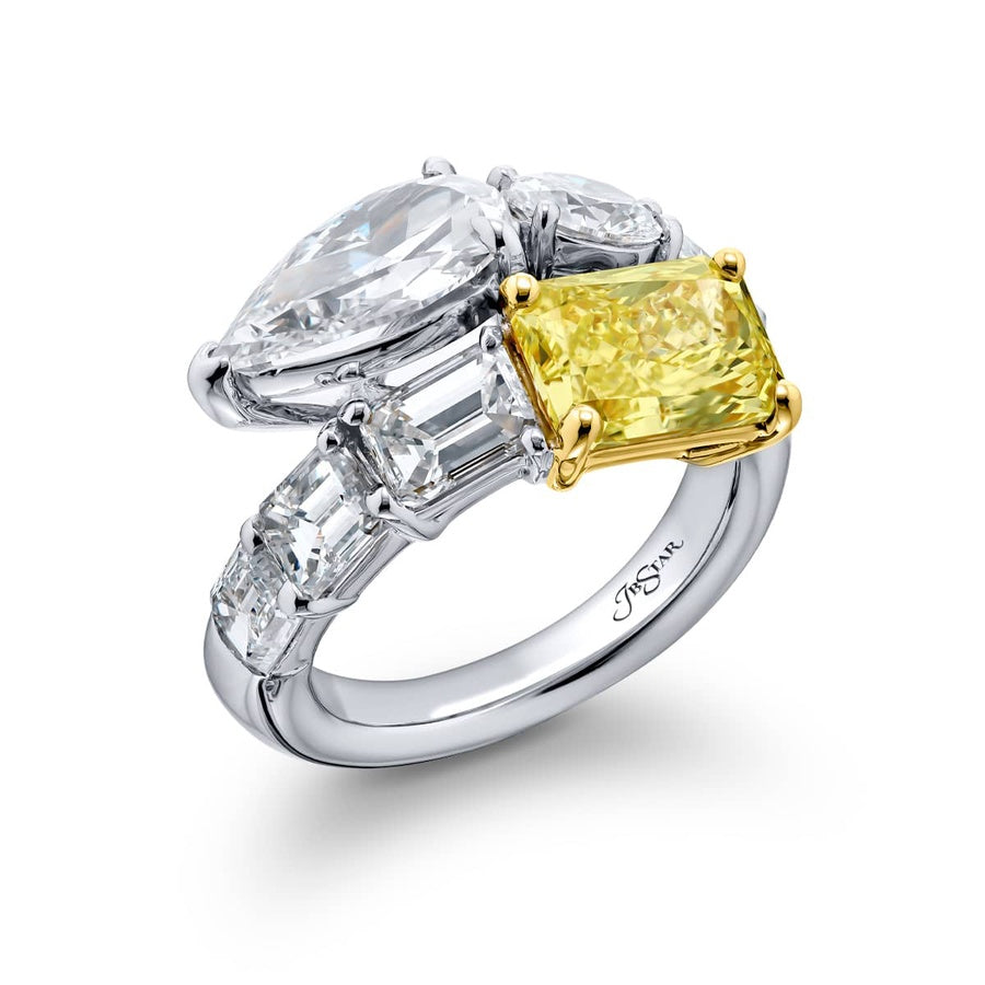 Platinum Pear-Shaped Diamond and Radiant-Cut Fancy Yellow Diamond Certified Twogether Ring