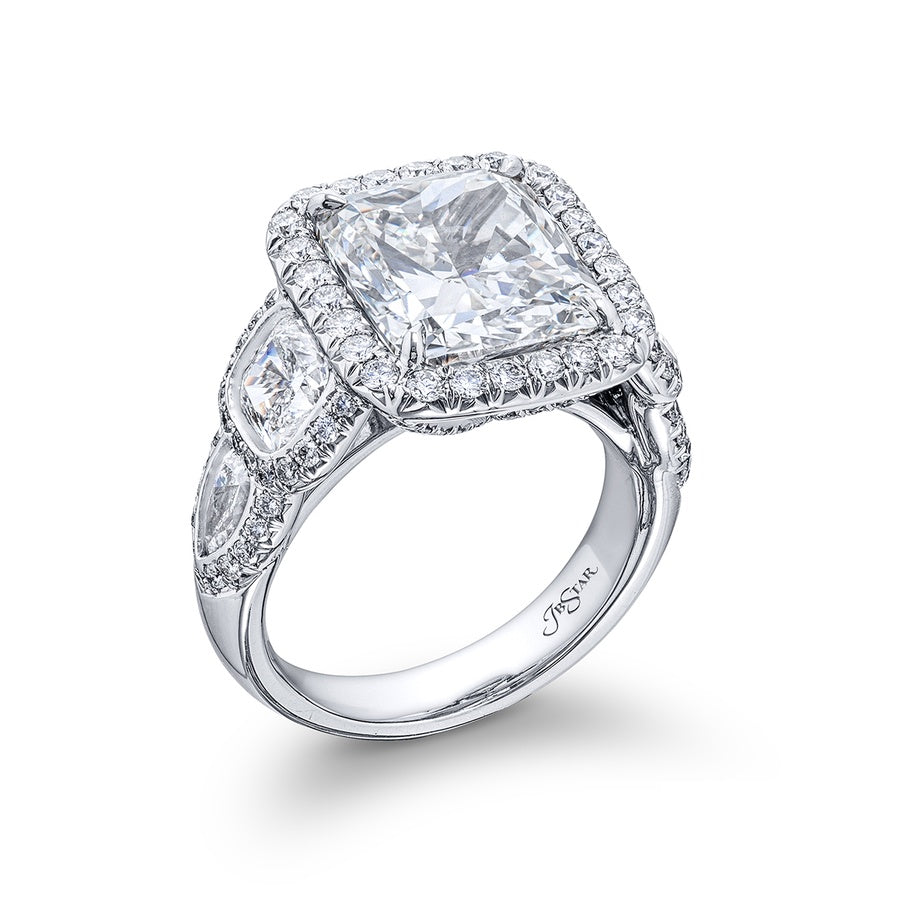 Platinum Cushion-Cut Diamond GIA Certified Micro Pave Engagement Ring