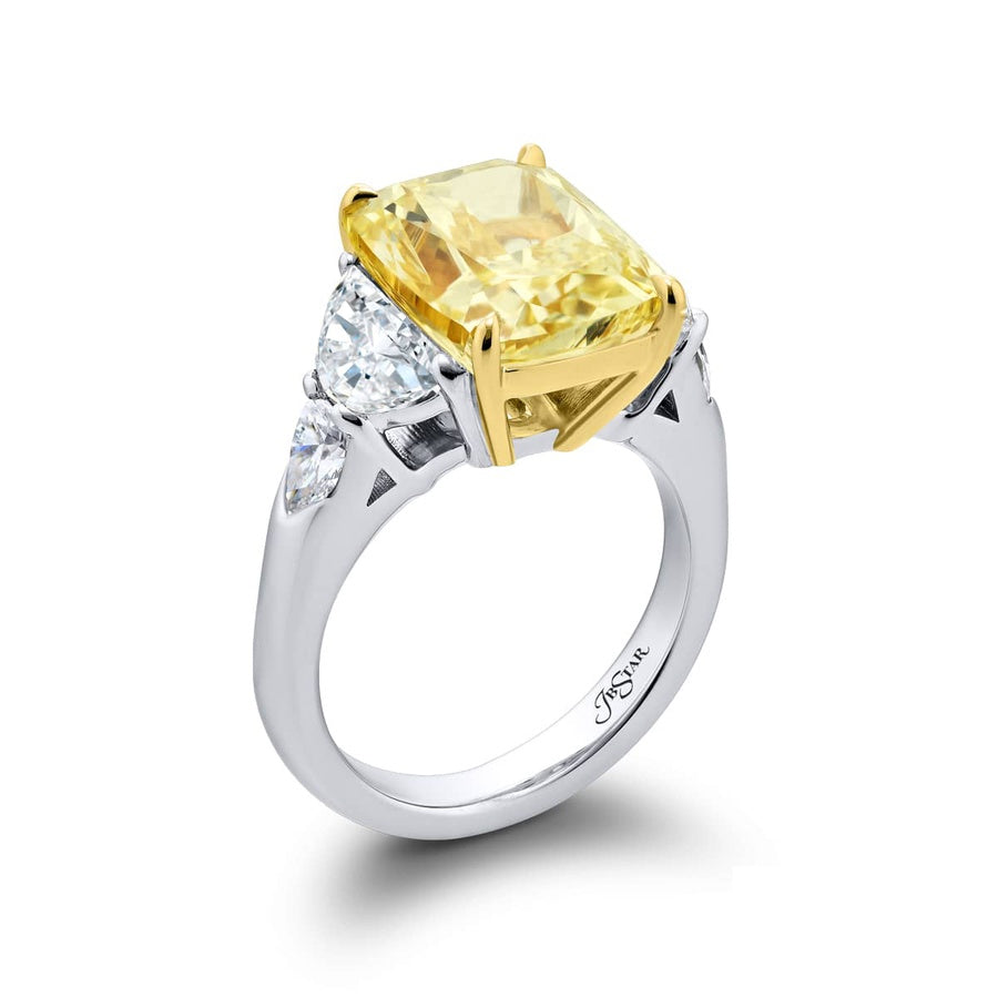 Platinum and 18K Yellow Gold Cushion-Cut Fancy Yellow Diamond GIA Certified Engagement Ring