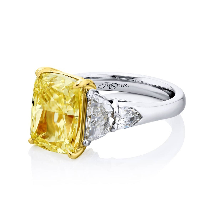 Platinum and 18K Yellow Gold Cushion-Cut Fancy Yellow Diamond GIA Certified Engagement Ring