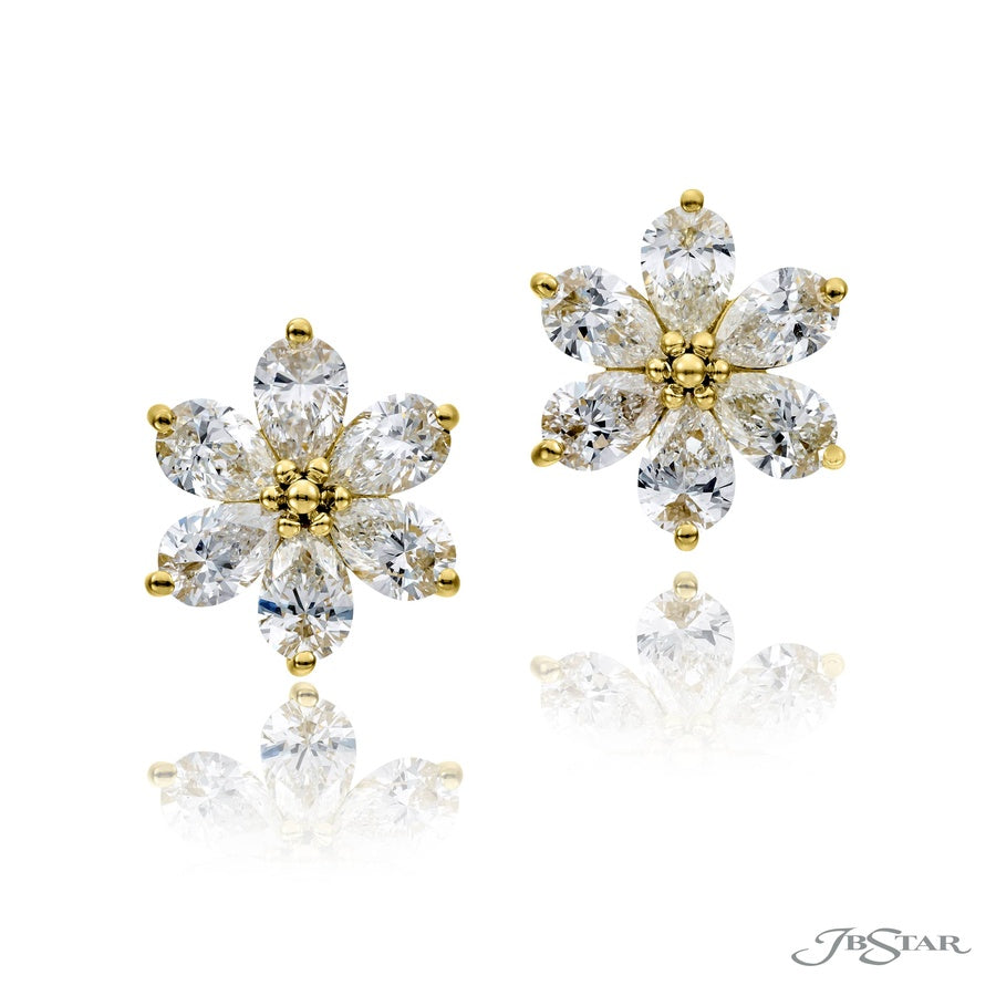 Timeless Floral Diamond Stud Earrings in 18K Yellow Gold