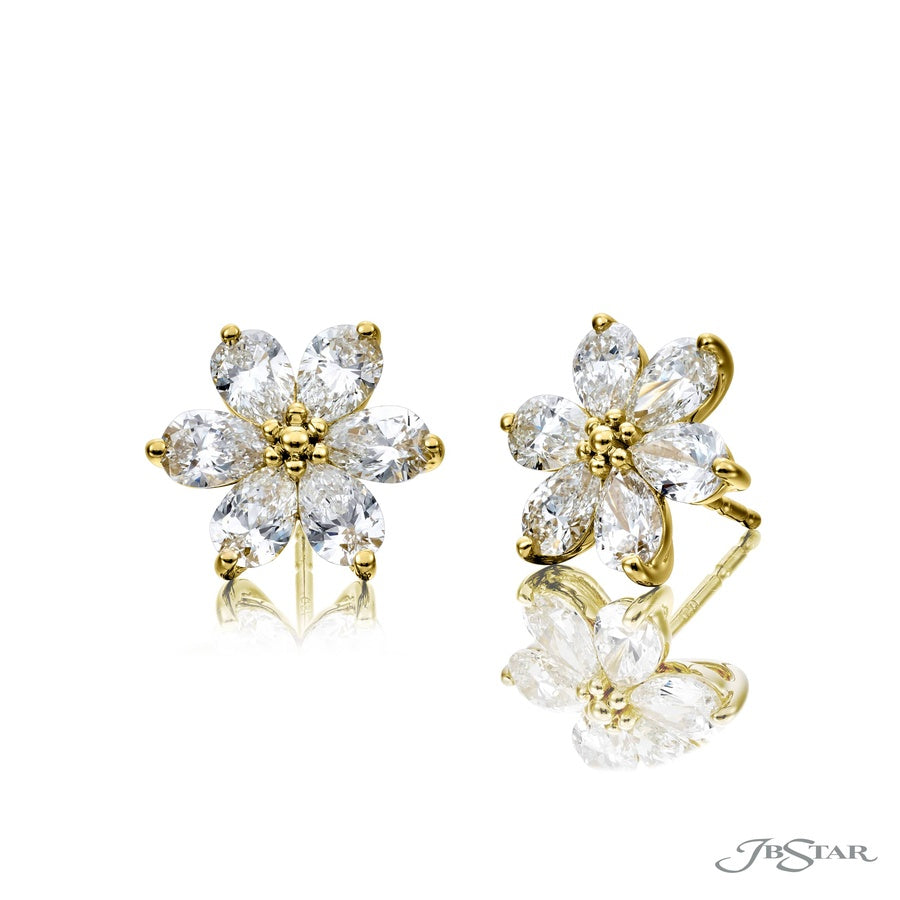 Timeless Floral Diamond Stud Earrings in 18K Yellow Gold