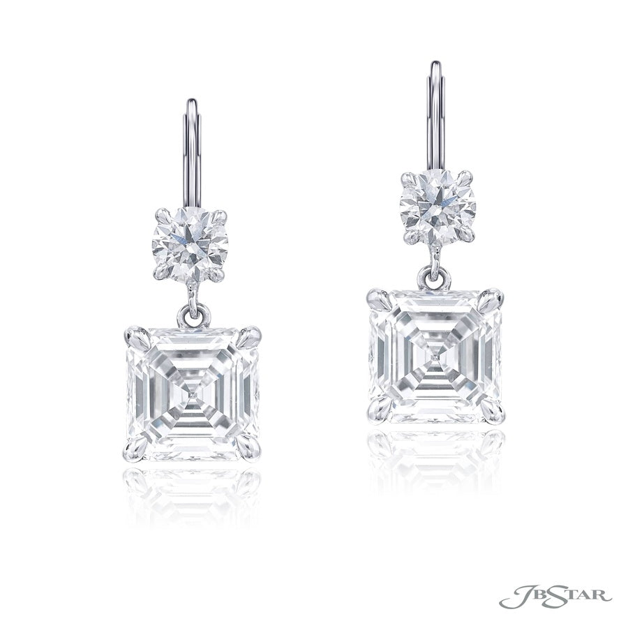 Timeless 4.27ctw. Certified Square Emerald-Cut Diamond Drop Earrings