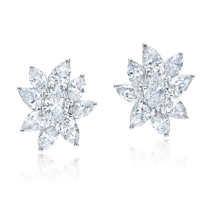 Platinum Oval Diamond Certified Floral Stud Earrings