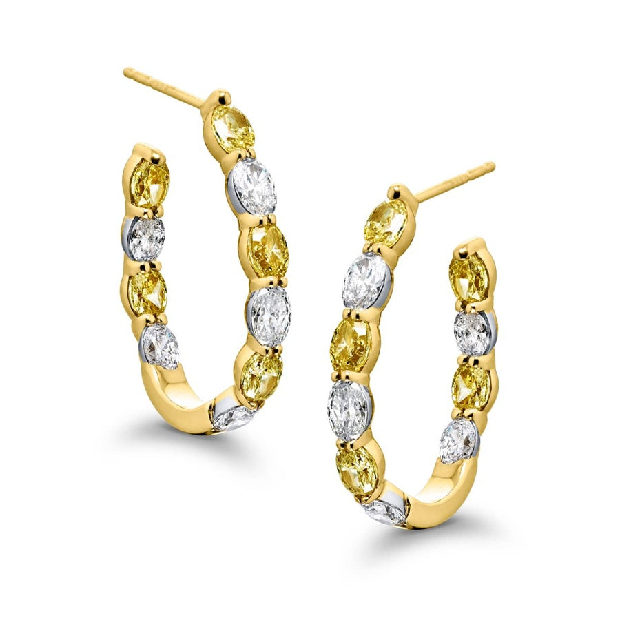 18K Yellow Gold Oval Fancy Yellow Hoop Earrings