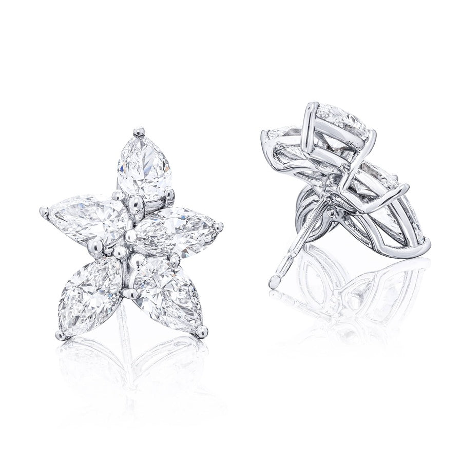 Platinum Marquise and Pear-Shaped Diamond Floral Stud Earrings