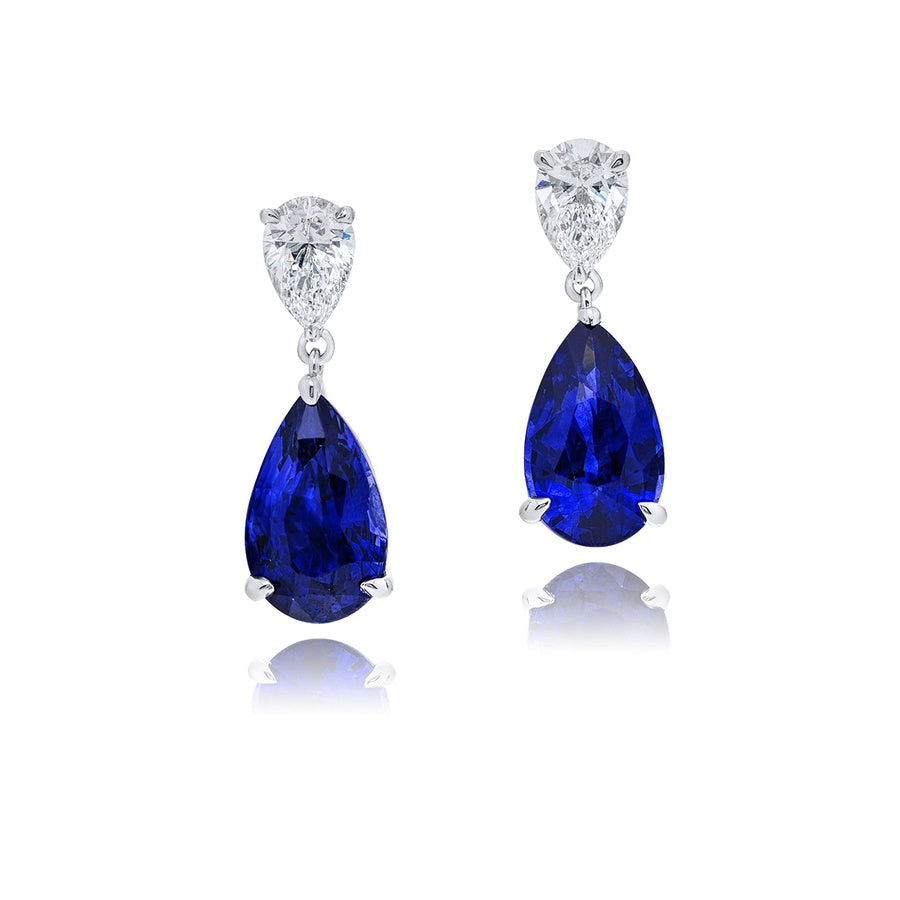 6.13 ctw. Pear-Shaped Blue Sapphire and Marquise Diamond Drop Earrings in Platinum