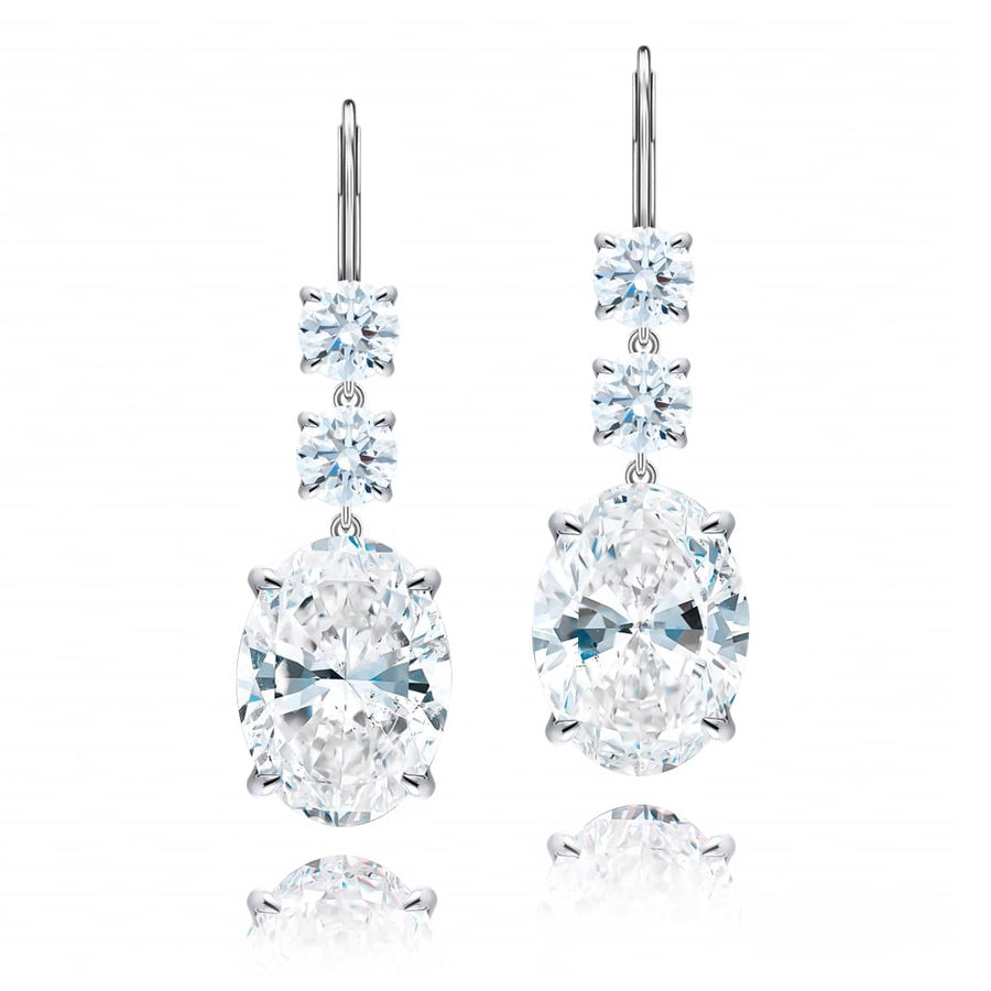 Platinum Oval Diamond Certified Drop Earrings