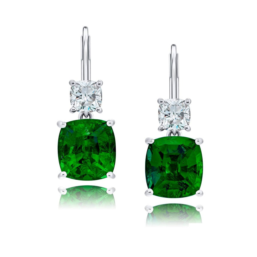 Magnificent 6.34 ctw. Certified Cushion-Cut Emerald Drop Earrings
