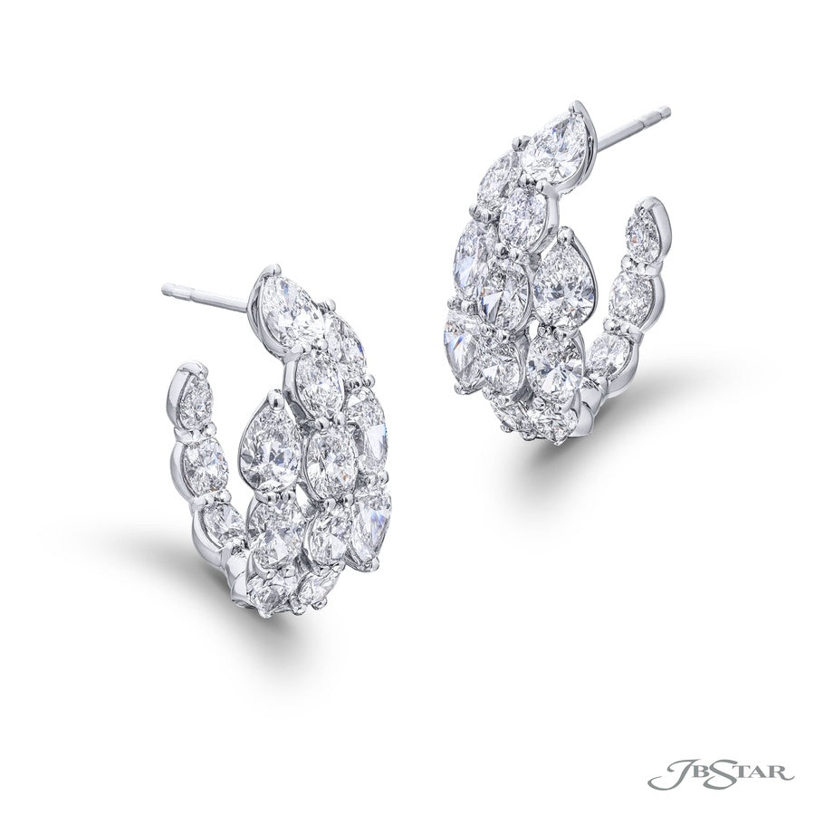 Timeless Oval & Pear-Shaped Diamond Hoop Earrings in Platinum