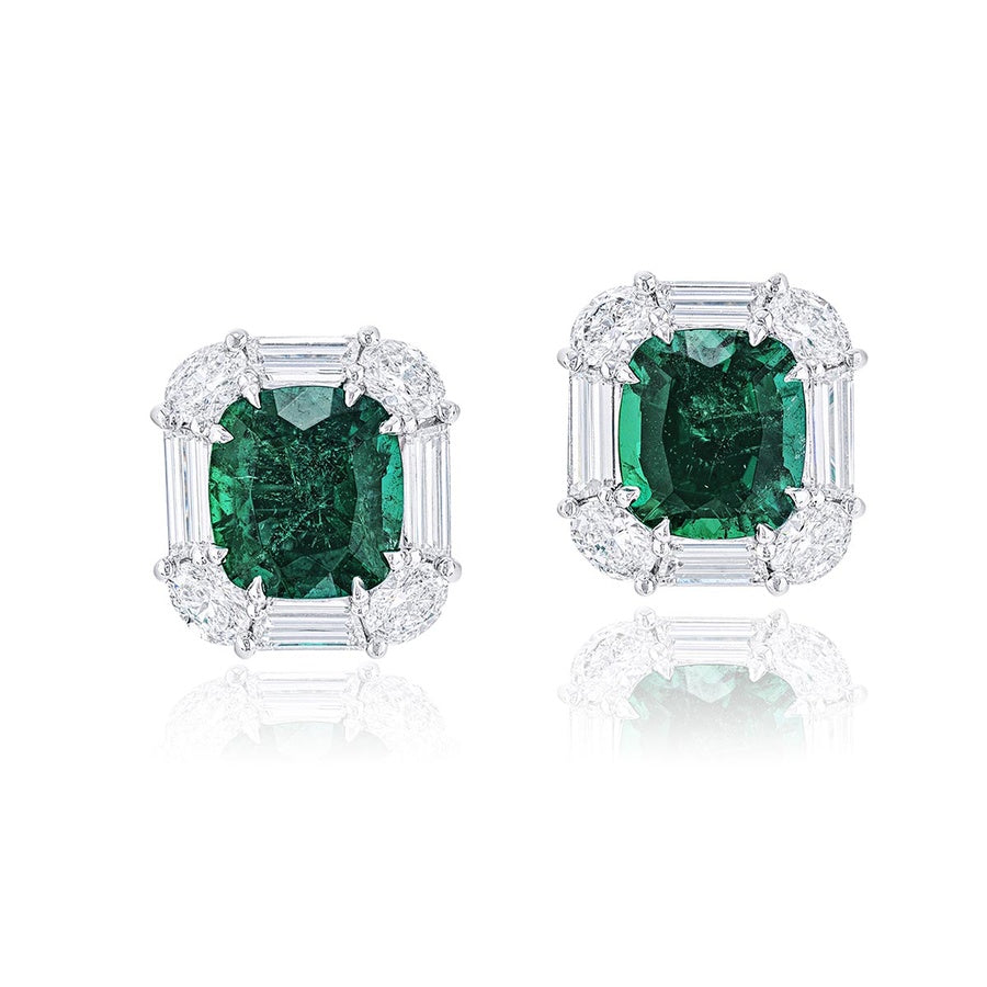 Timeless Certified Cushion-Cut Emerald & Diamond Earrings in Platinum