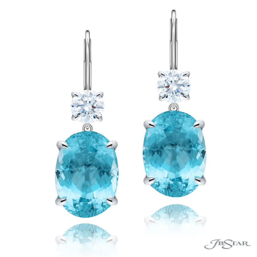 Timeless Oval Paraiba Drop Earrings with Round Diamond Accents in Platinum