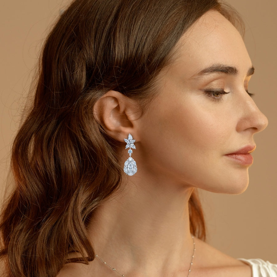 One-of-a-Kind Certified Diamond Floral Drop Earrings in Platinum