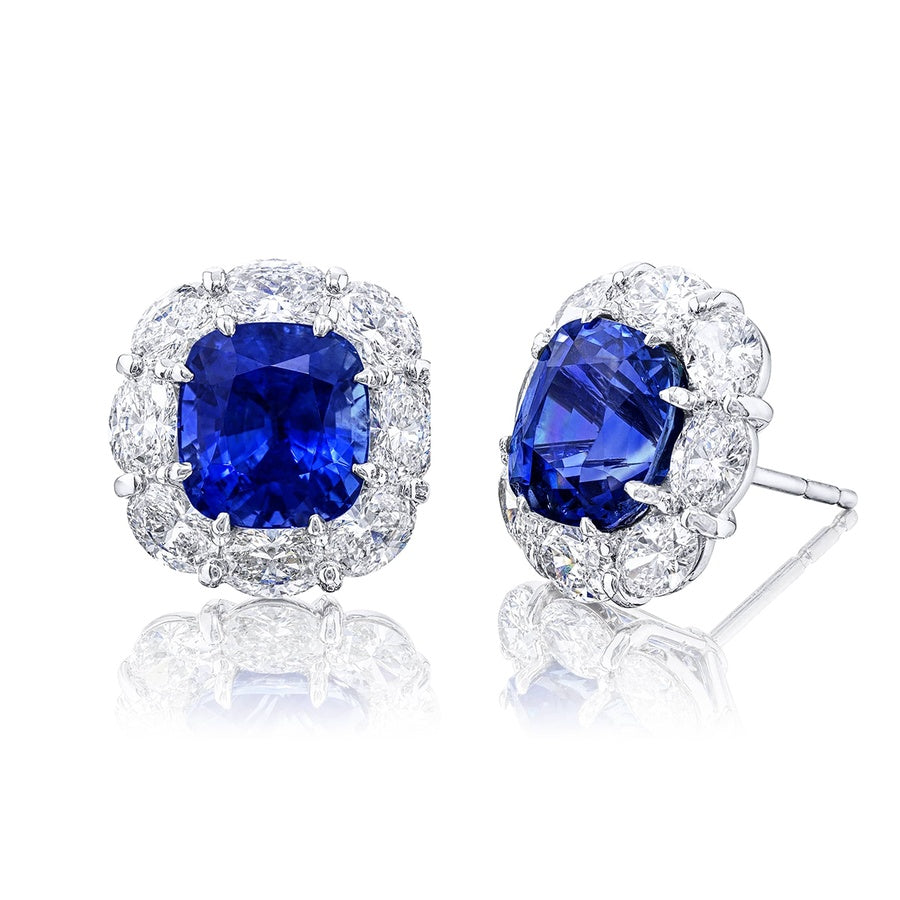 Platinum Cushion-Cut Sri Lankan Sapphire Stud Earrings