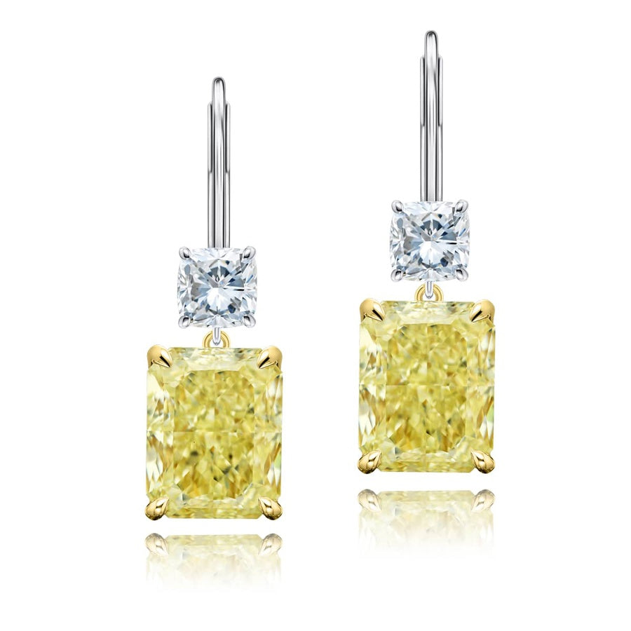 Platinum and 18K Yellow Gold Radiant-Cut Fancy Yellow Diamond Certified Drop Earrings
