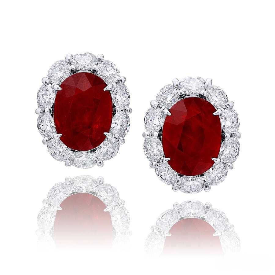 Platinum Oval Ruby Certified Stud Earrings