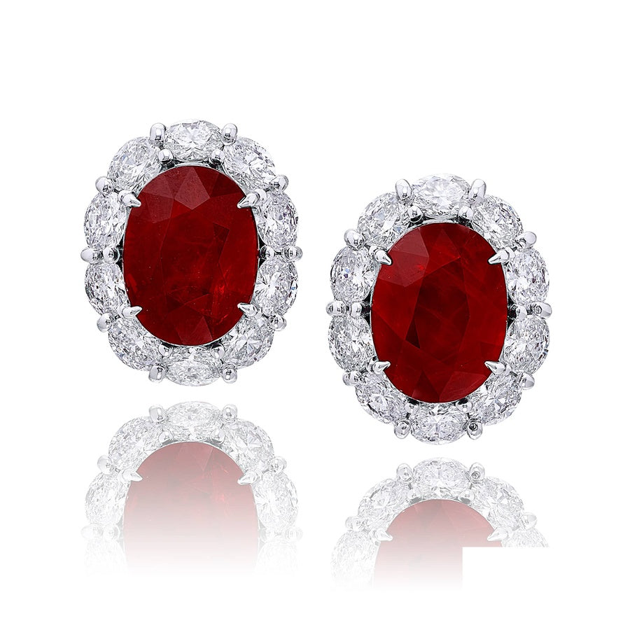 Platinum Oval Vivid Burmese Ruby Certified Stud Earrings