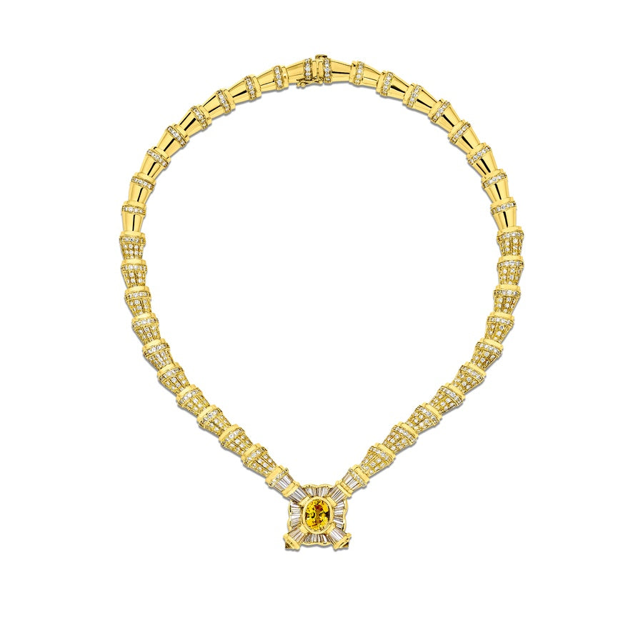 18K Yellow Gold Yellow Sapphire and Diamond Necklace