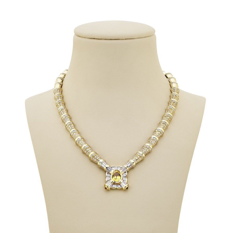 18K Yellow Gold Yellow Sapphire and Diamond Necklace
