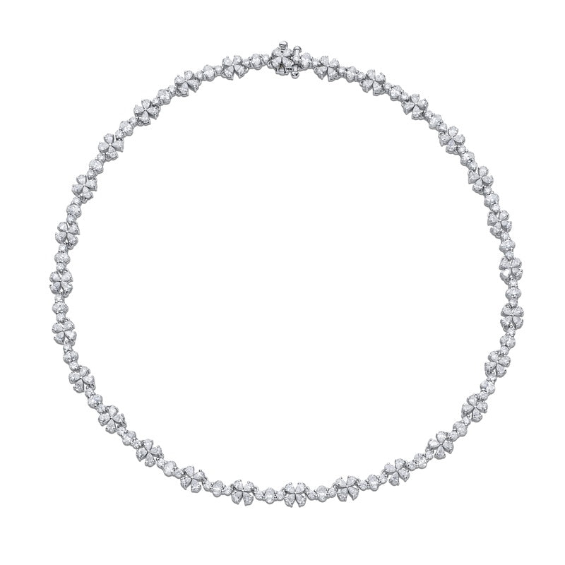 Platinum Pear-Shaped Oval and Round Diamond Floral Necklace