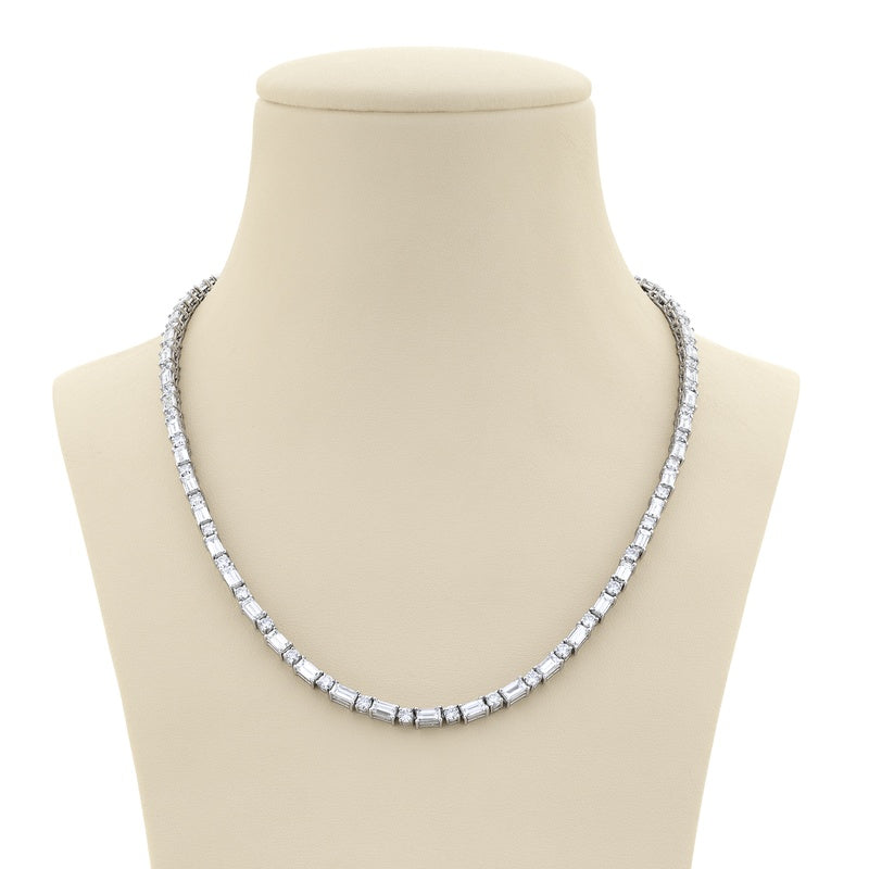 Platinum Straight Baguette and Round Diamond Necklace