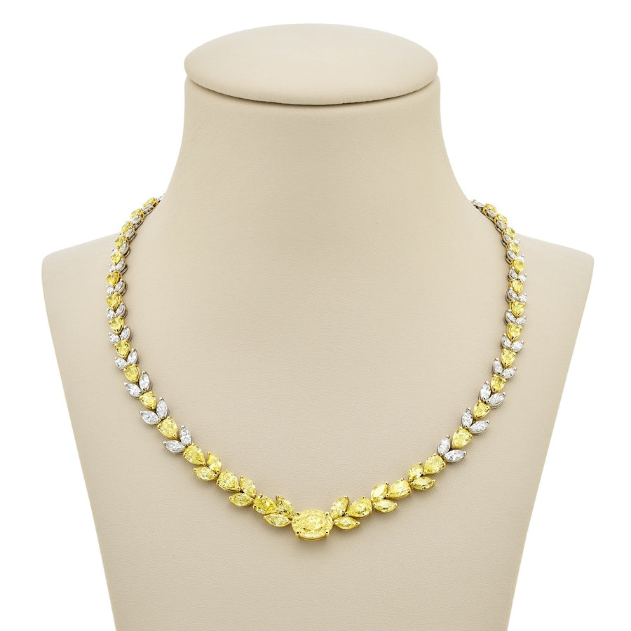 18K Yellow Gold and Platinum Oval Fancy Yellow Diamond Certified Necklace