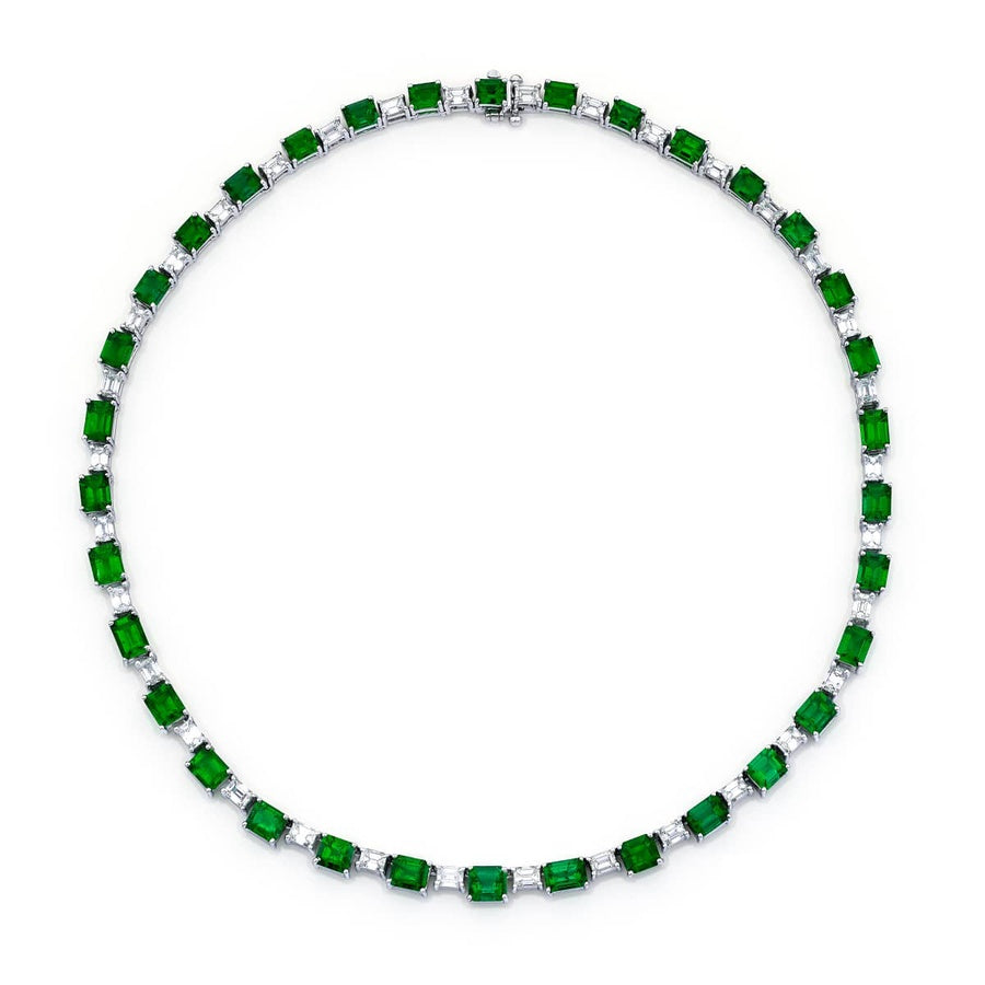 Platinum Emerald-Cut Emerald and Diamond Certified Necklace