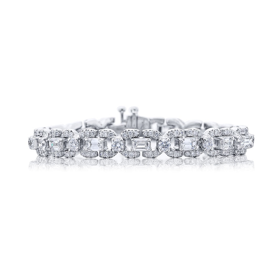 Platinum Emerald-Cut and Round Diamond Bracelet