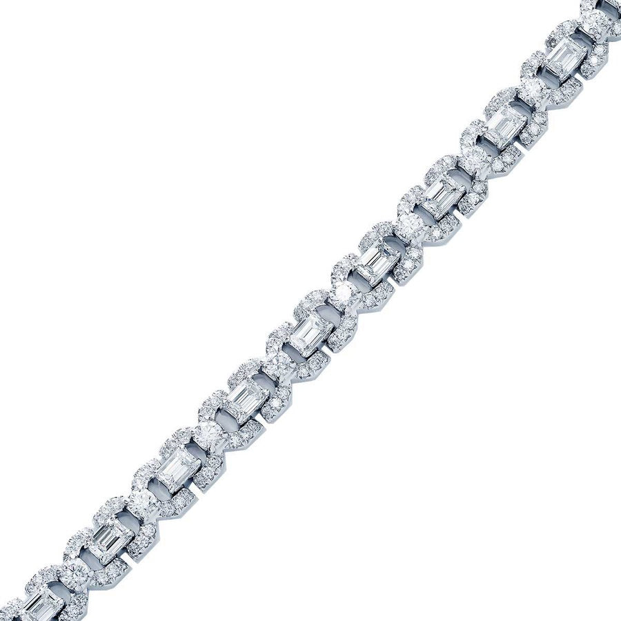 Platinum Emerald-Cut and Round Diamond Bracelet