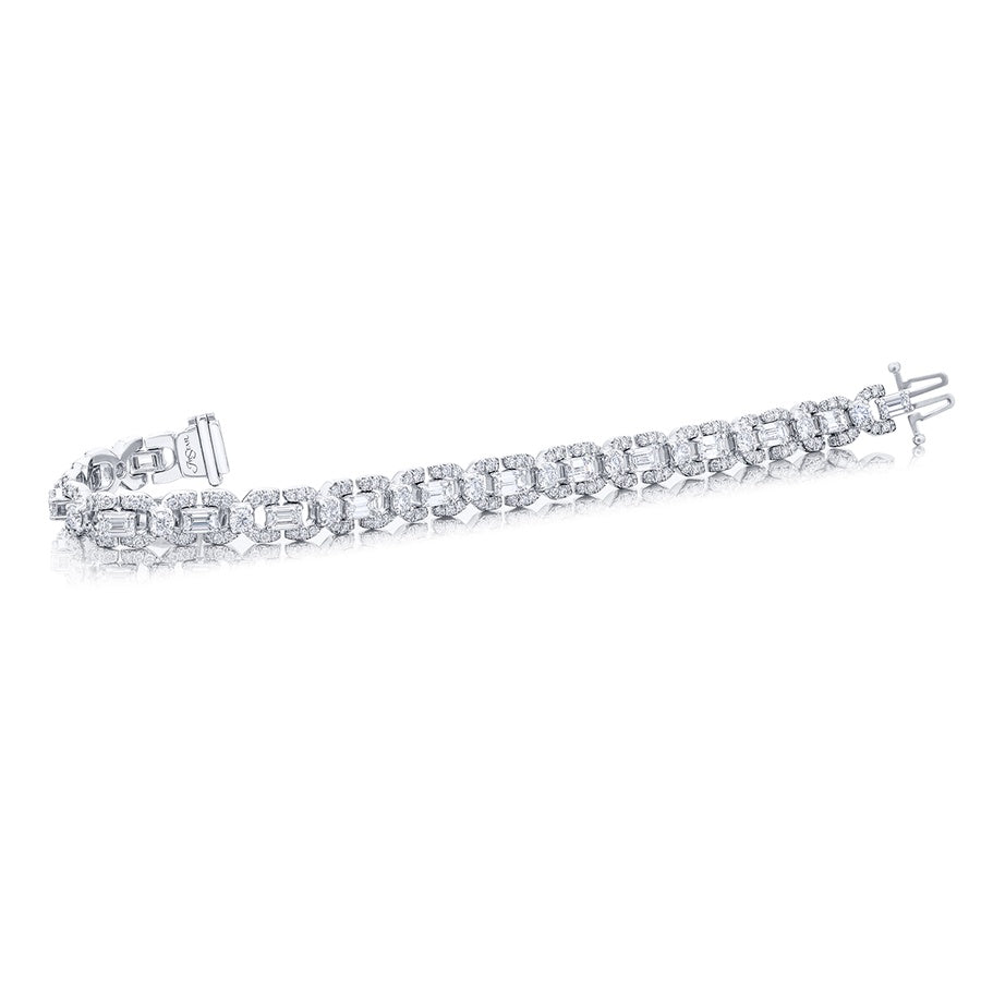 Platinum Emerald-Cut and Round Diamond Bracelet