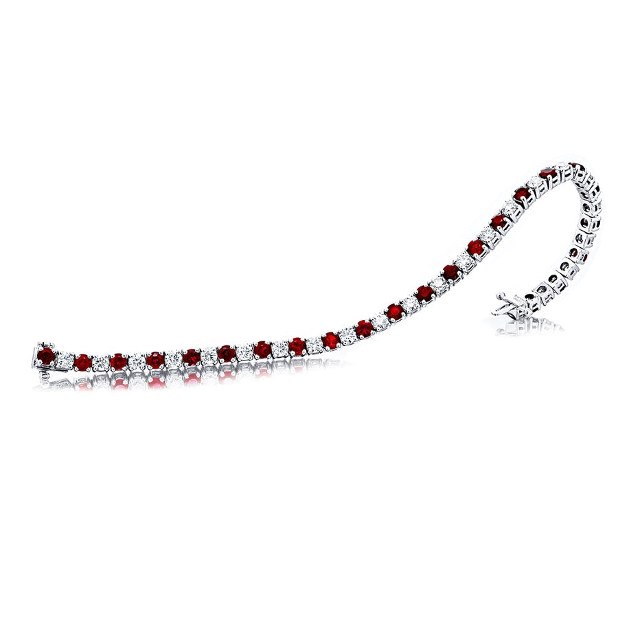 Platinum Round Ruby and Diamond Bracelet