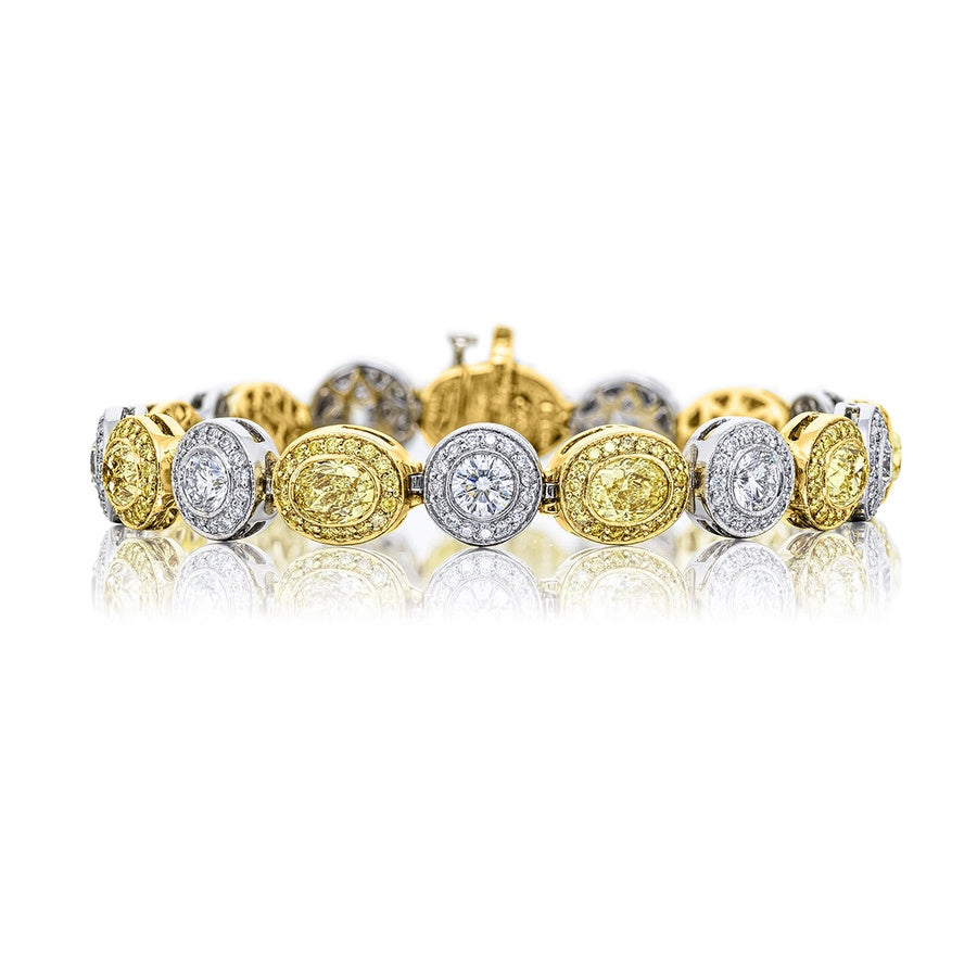 Platinum and 18KY Gold Oval and Round Micro Pave Bracelet