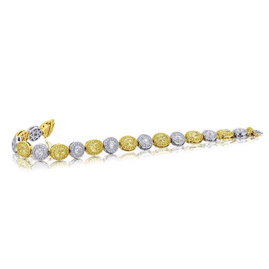 Platinum and 18KY Gold Oval and Round Micro Pave Bracelet