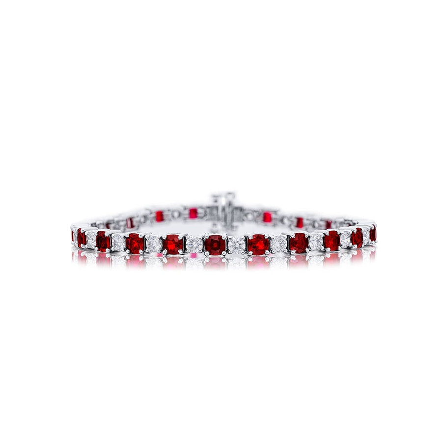 Platinum Cushion-Cut Ruby and Diamond Bracelet