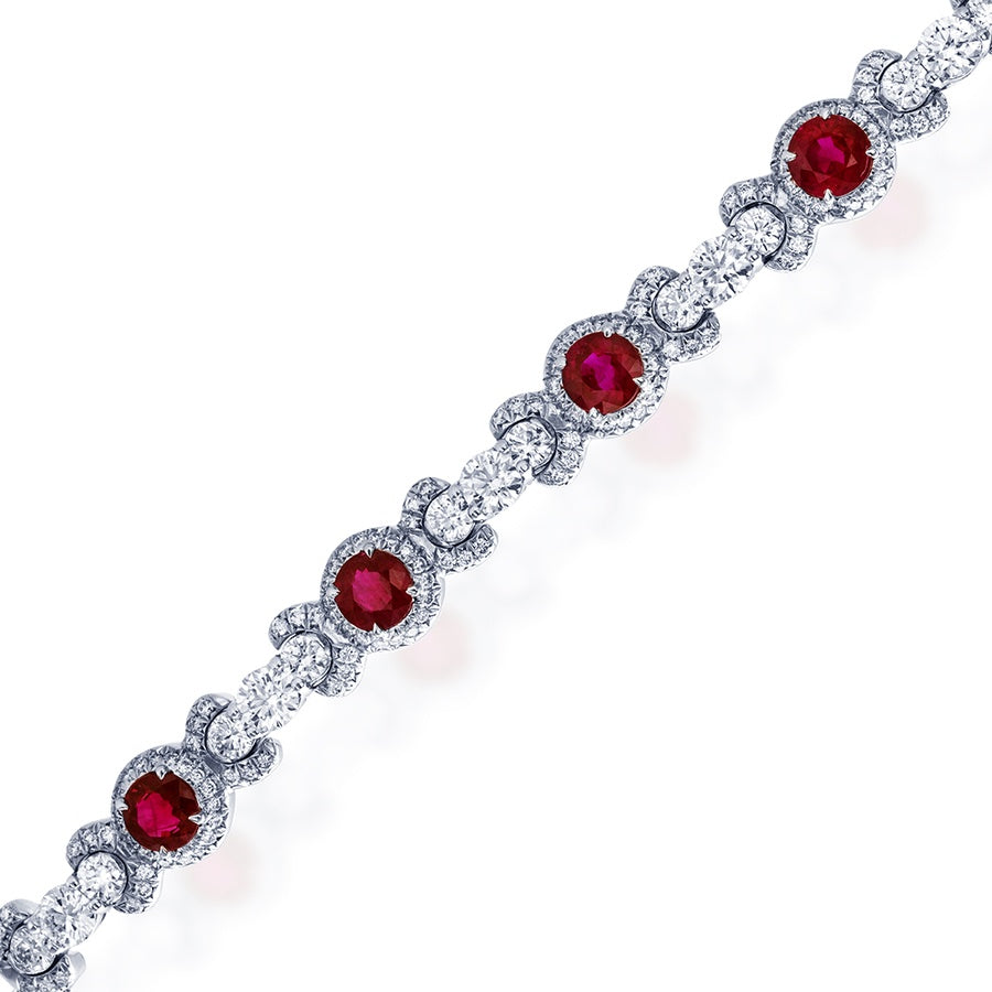 Platinum Round Ruby and Diamond Bracelet