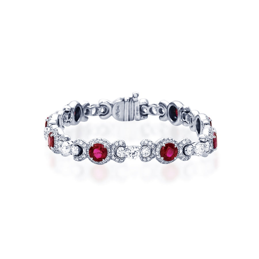 Platinum Round Ruby and Diamond Bracelet