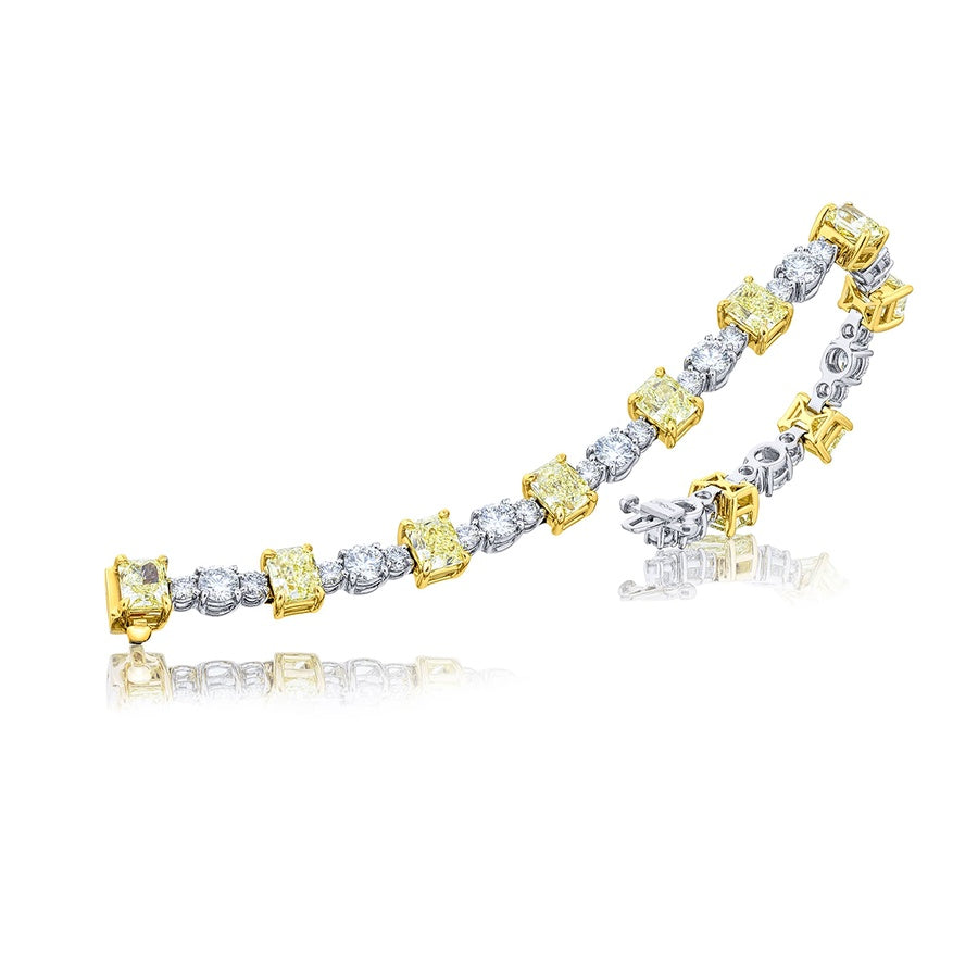 Platinum and 18K Yellow Gold Radiant-Cut Fancy Yellow Diamond Bracelet