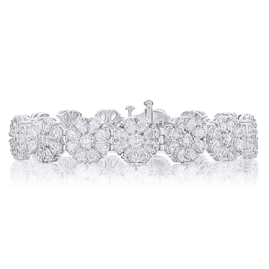 Platinum Pear-Shaped Diamond Floral Bracelet