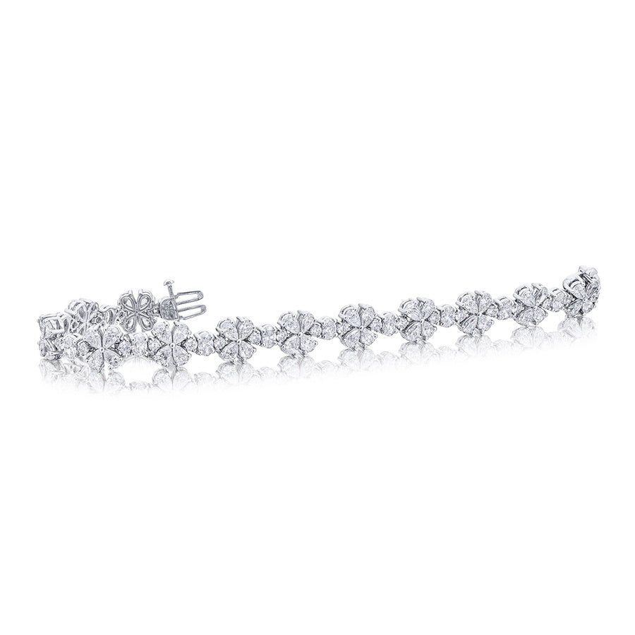 Platinum Pear-Shaped Oval and Round Diamond Floral Bracelet
