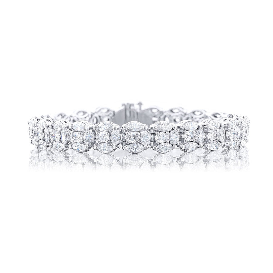 Platinum Marquise and Oval Diamond Three-Row Bracelet