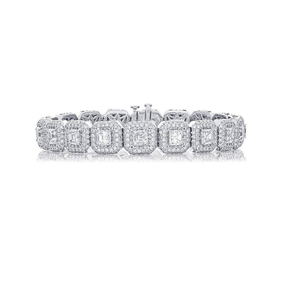 Platinum Square Emerald-Cut Micro Pave Diamond Bracelet
