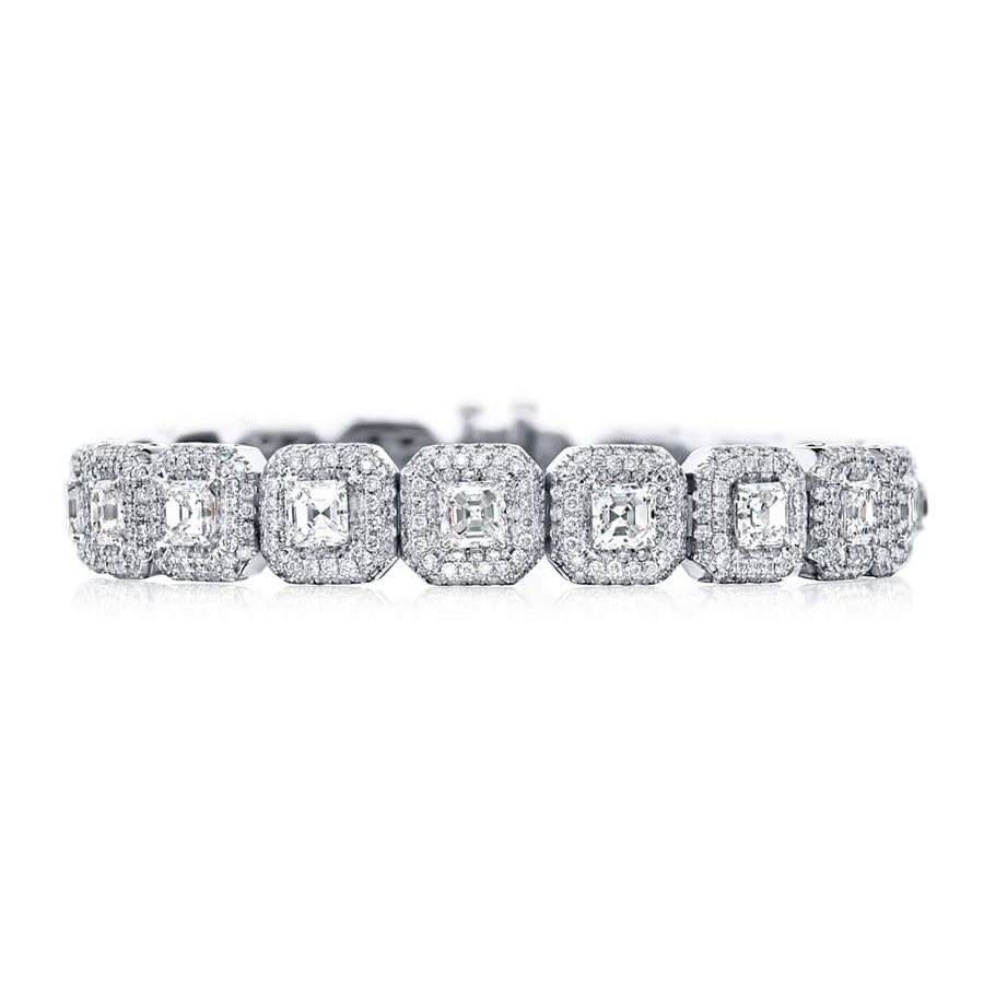 Platinum Square Emerald-Cut Diamond Micro Pave Bracelet