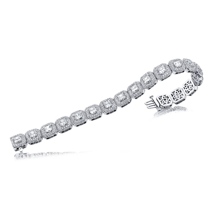 Platinum Square Emerald-Cut Diamond Micro Pave Bracelet