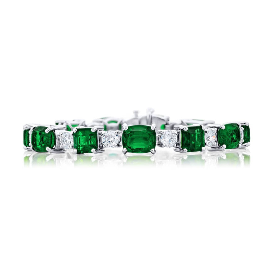 Platinum Emerald-Cut Oval and Cushion-Cut Emerald Bracelet