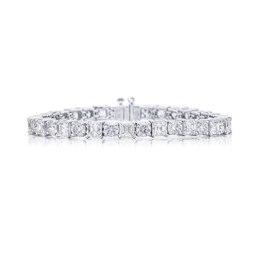 Platinum Square Emerald-Cut and Round Diamond Bracelet