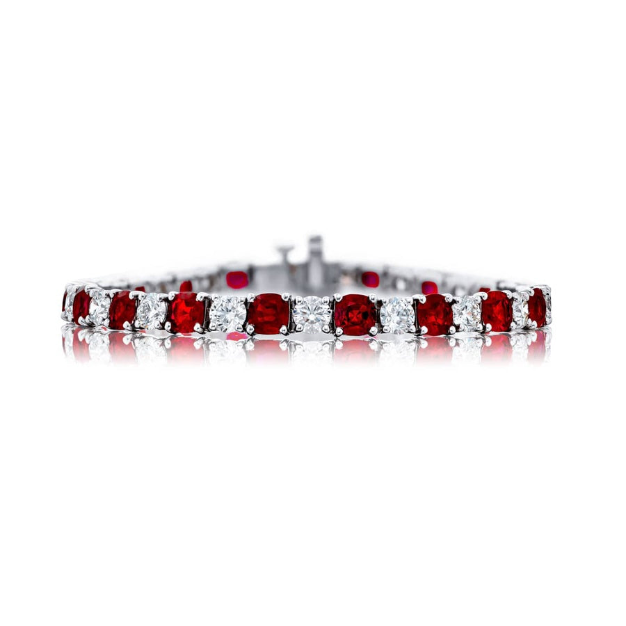 Platinum Cushion-Cut Ruby and Diamond Bracelet