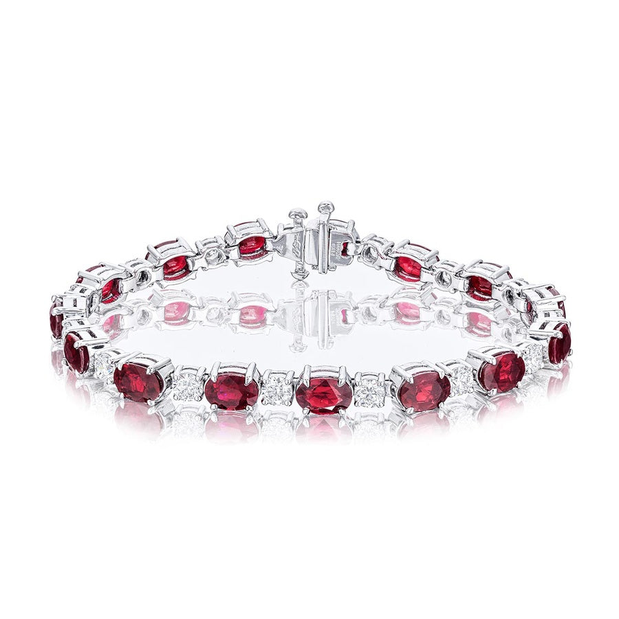 Platinum Oval Ruby and Diamond Bracelet
