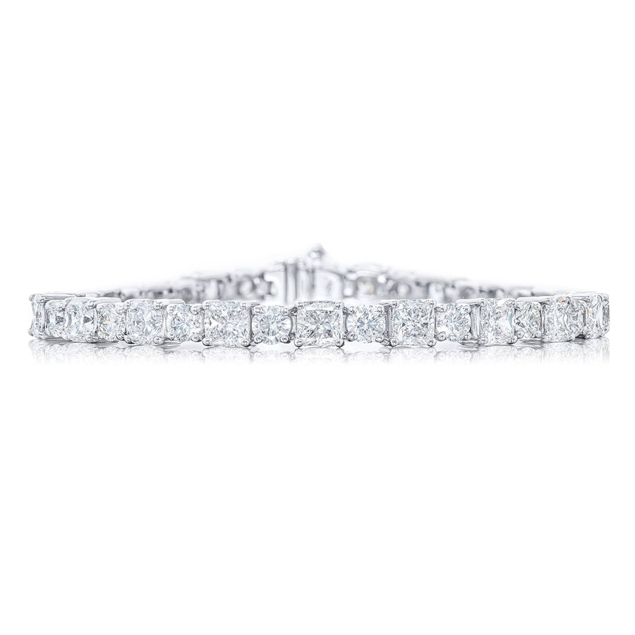 Platinum Cushion-Cut and Round Diamond Bracelet